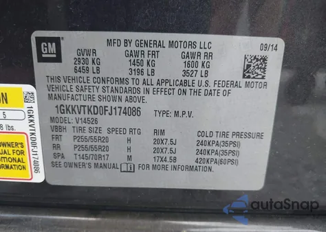 2015 GMC Acadia Denali from USA, damaged, VIN 1GKKVTKD0FJ174086